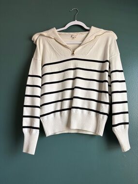Hem & Thread Cream Scoop-Neck Sweater with Black Stripes